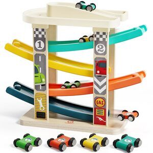 Toddler Toys for 2 Year Old Boy, Wooden Car Ramp Race Track Set, Car